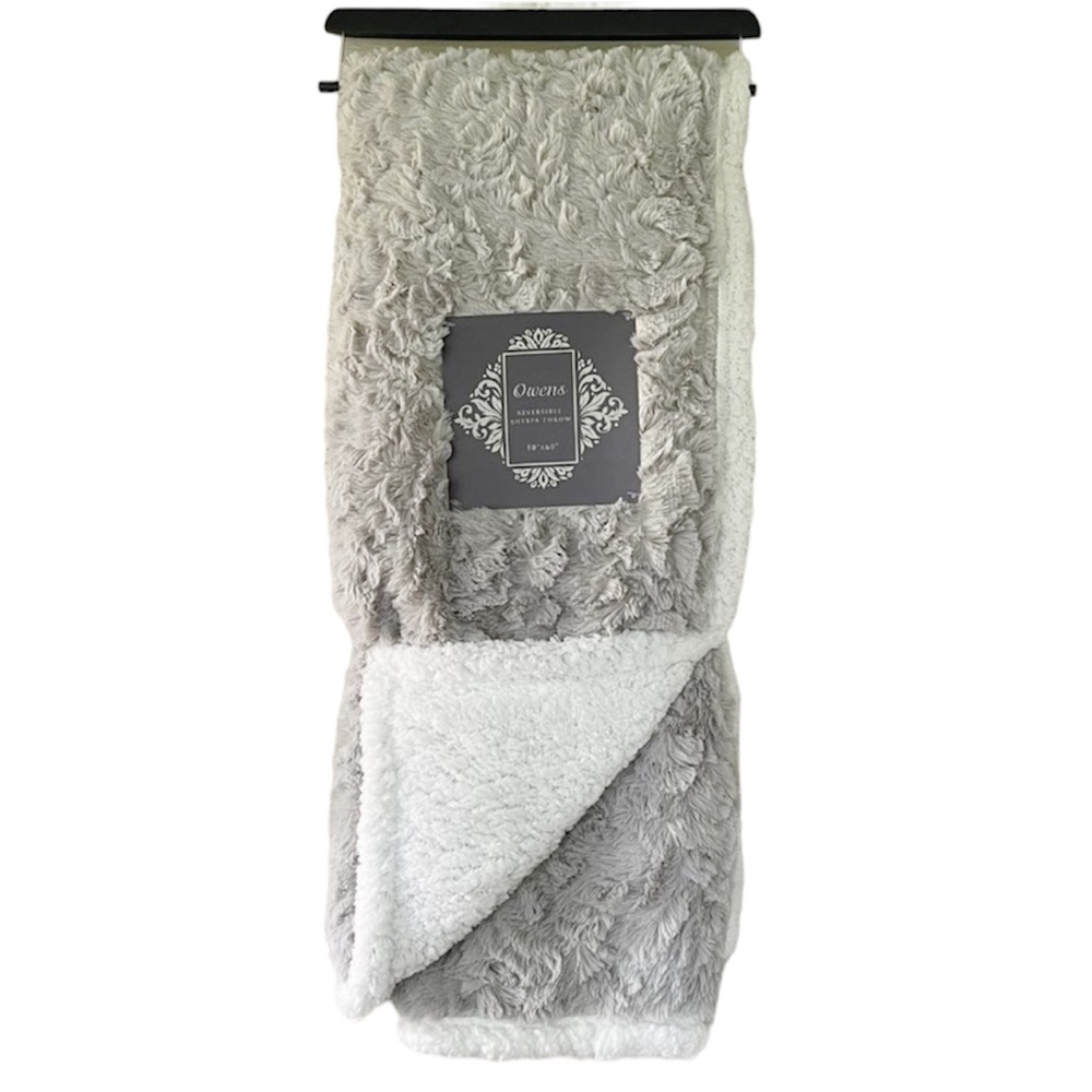 Owens Gray and White Reversible Sherpa Throw